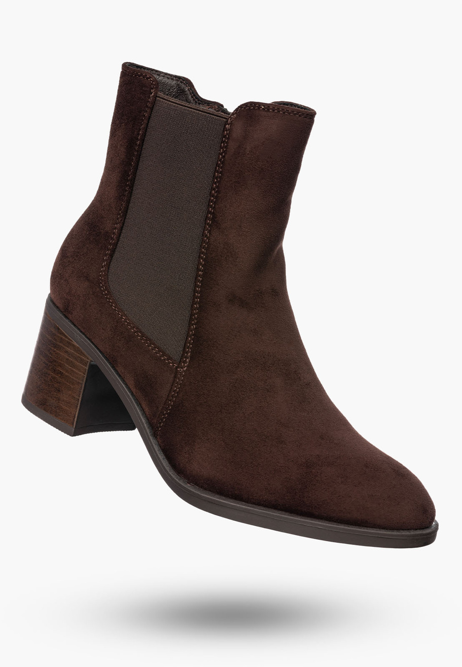 Botki Damskie Eleganckie Buty Na Obcasie Na Jesień Zimę Brązowe