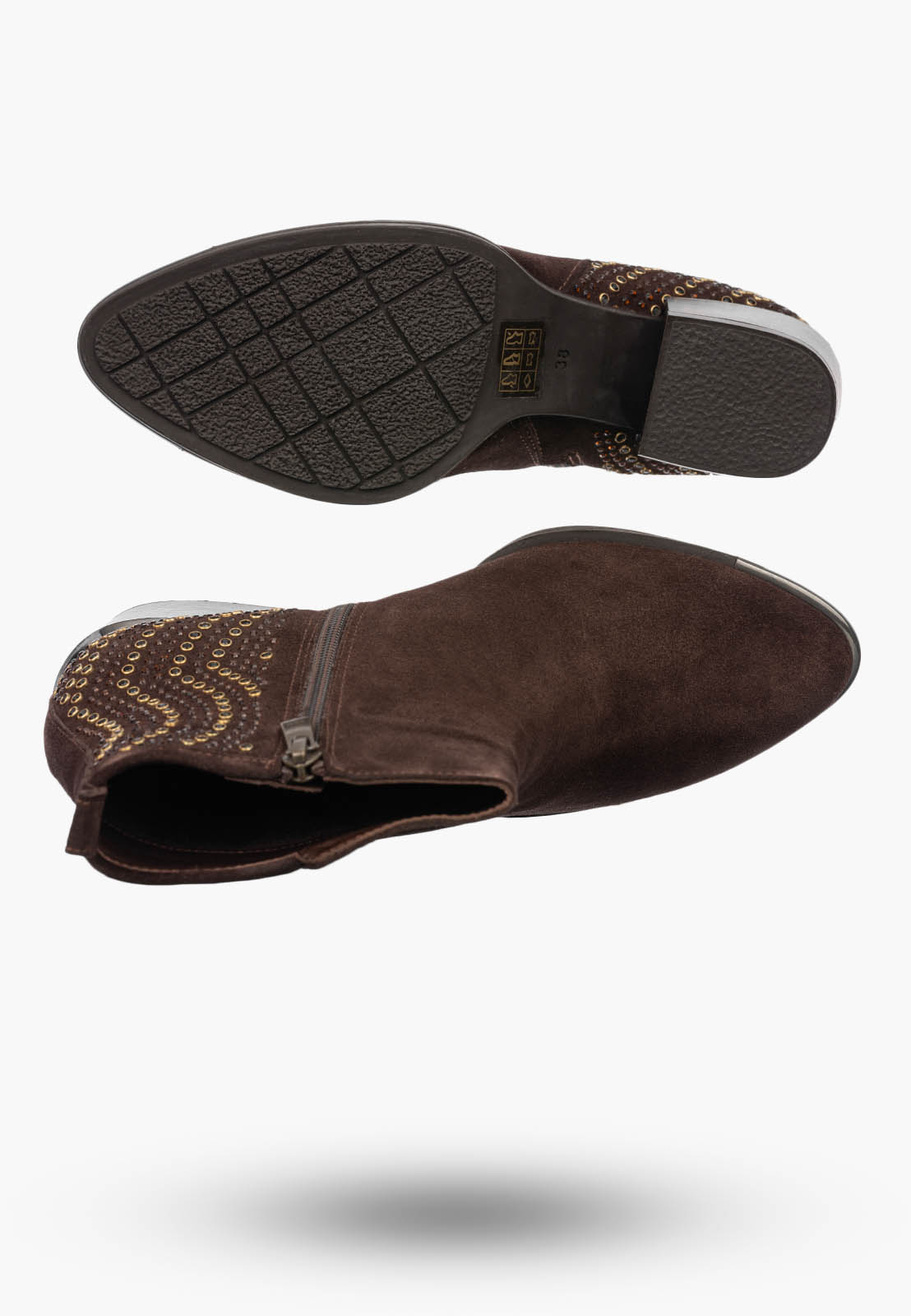 Botki Damskie Skórzane Buty Zamszowe Na Zamek Na Klocku Eleganckie Brązowe