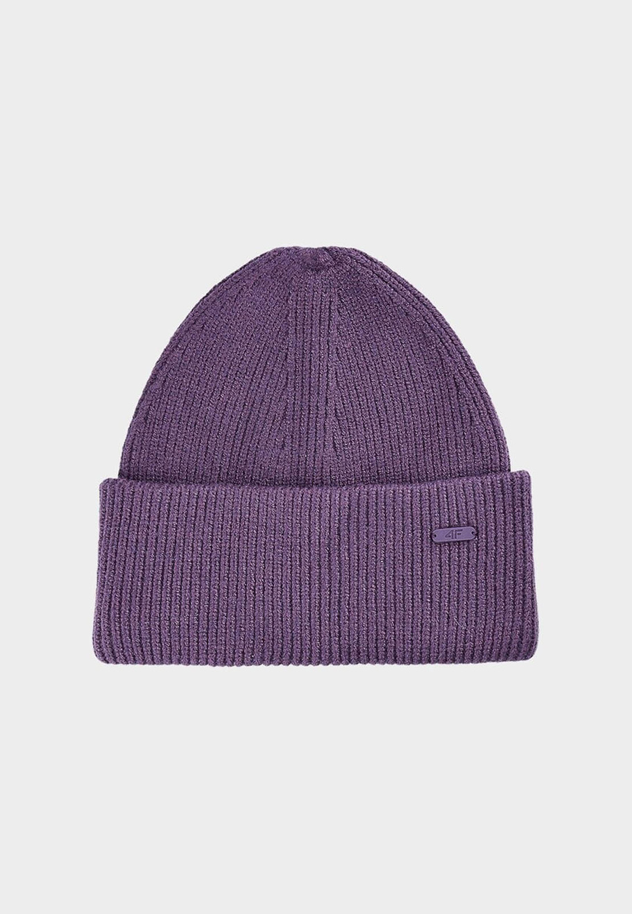 Czapka Damska 4F Zimowa Dzianinowa Beanie z Wiskozą Fioletowa z Wywinięciem 4FWAW24ACAPF447