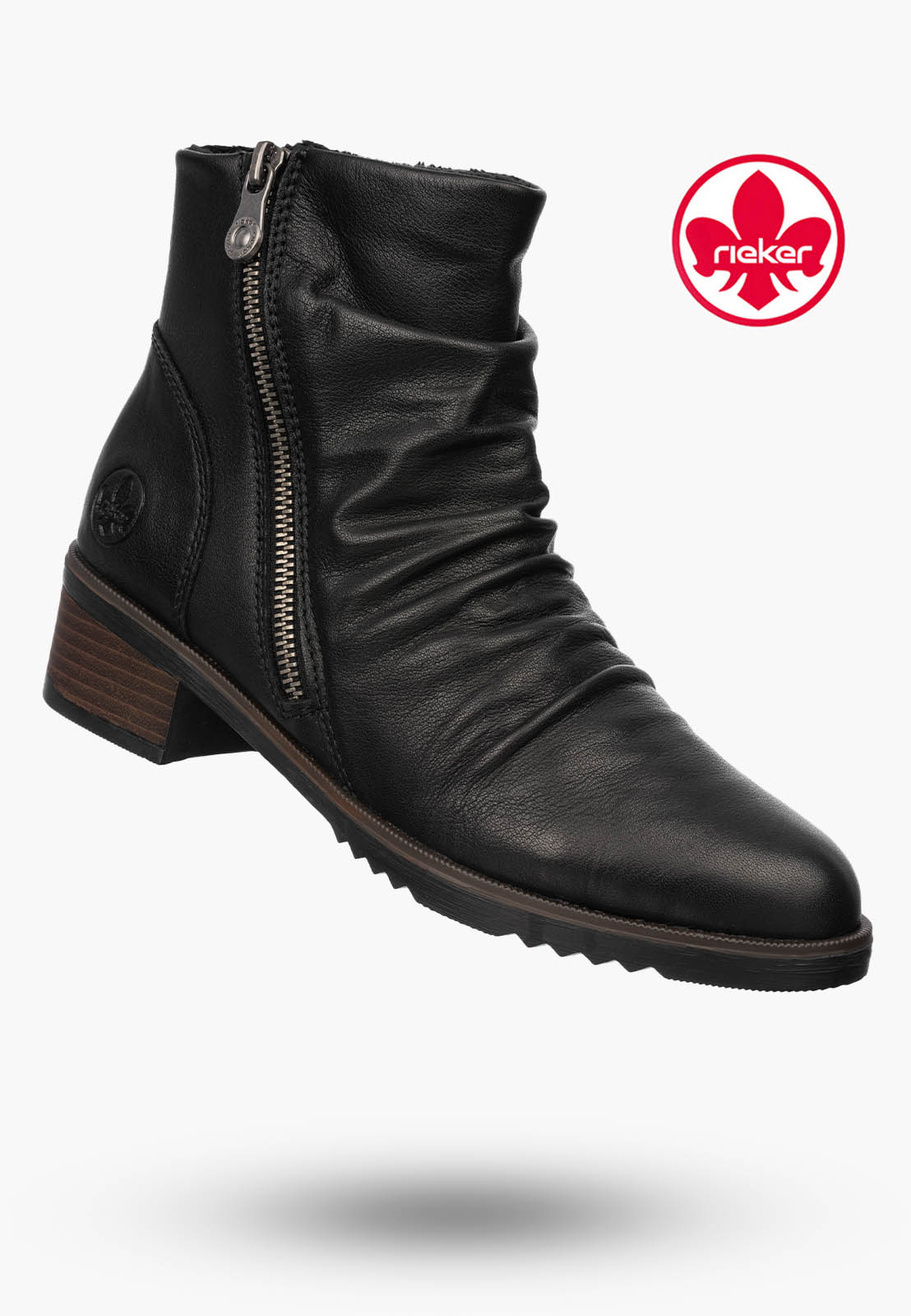 Botki Damskie RIEKER Skórzane Buty Ocieplane Casual Czarne Y0556-00