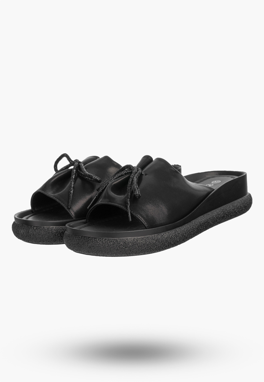 Klapki Damskie Ekoskóra Eleganckie Buty Na Platformie Letnie Czarne Potocki 26-43366
