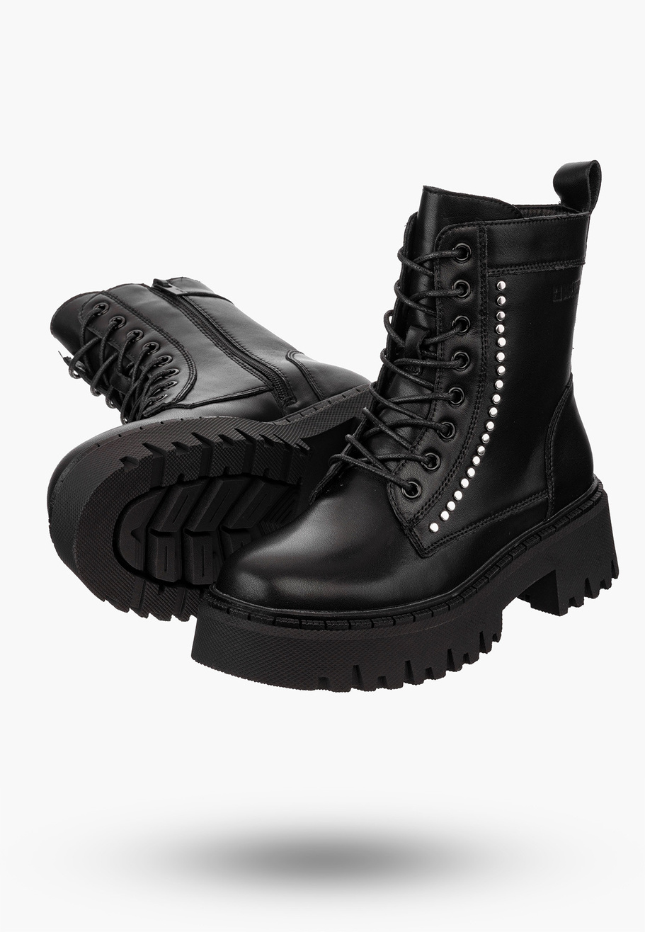 Buty Damskie BIG STAR Botki Skórzane Czarne Trapery OO274A255