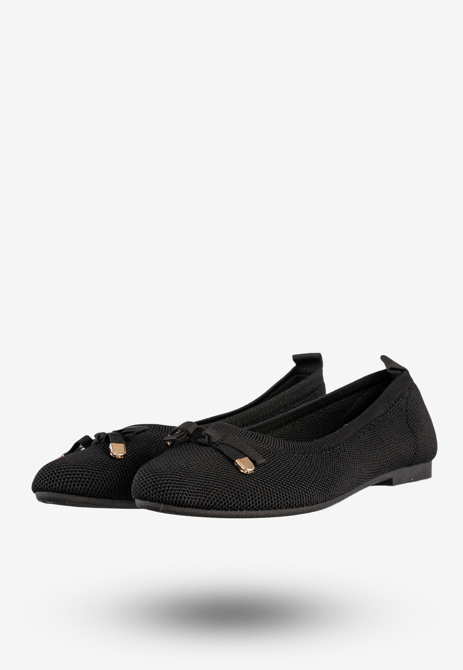 Baleriny Damskie Buty Z Kokardką Płaski Obcas Czarne Bella Paris CB130
