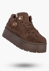 Sneakersy Damskie Ekozamsz Ocieplane Zimowe Na Platformie Brązowe MSMG HY876-1
