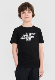 Koszulka Chłopięca 4F T-shirt Z Nadrukiem Czarny 4FJRSS24TTSHM2210