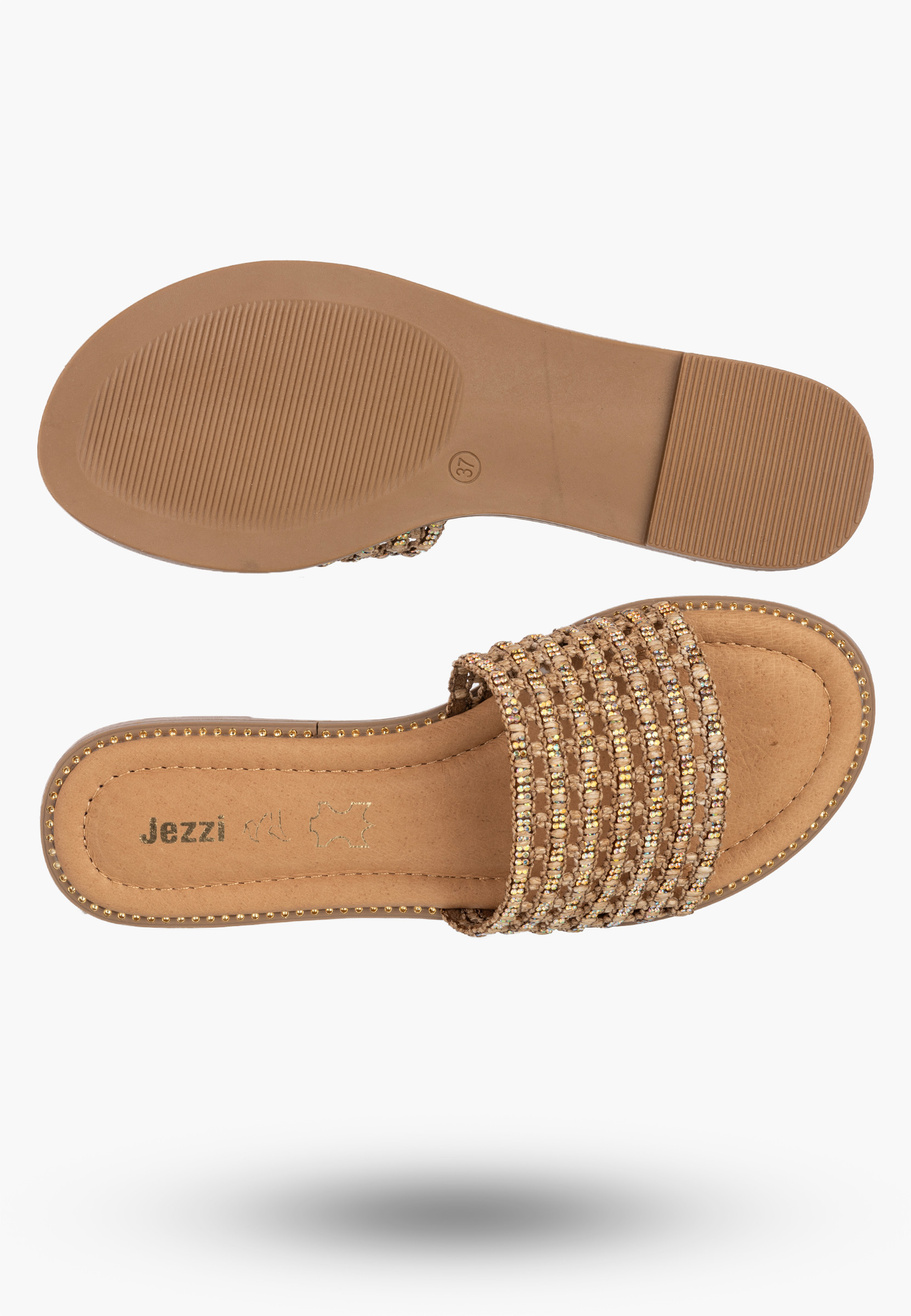 Klapki Damskie Ekoskóra Letnie Buty Eleganckie Casual Brązowe Jezzi 26SD98-9832