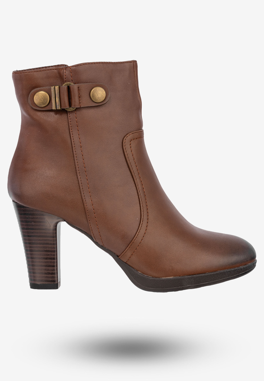 Botki Damskie Ekoskóra Buty Na Zimę Ocieplane Na Obcasie Sergio Leone Brązowe 5318