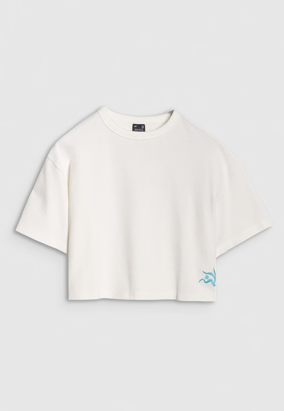 T-shirt Damski 4F Crop-top Koszulka z waflowej dzianiny Biała Crop-top 4FWSS25TTSHF1977