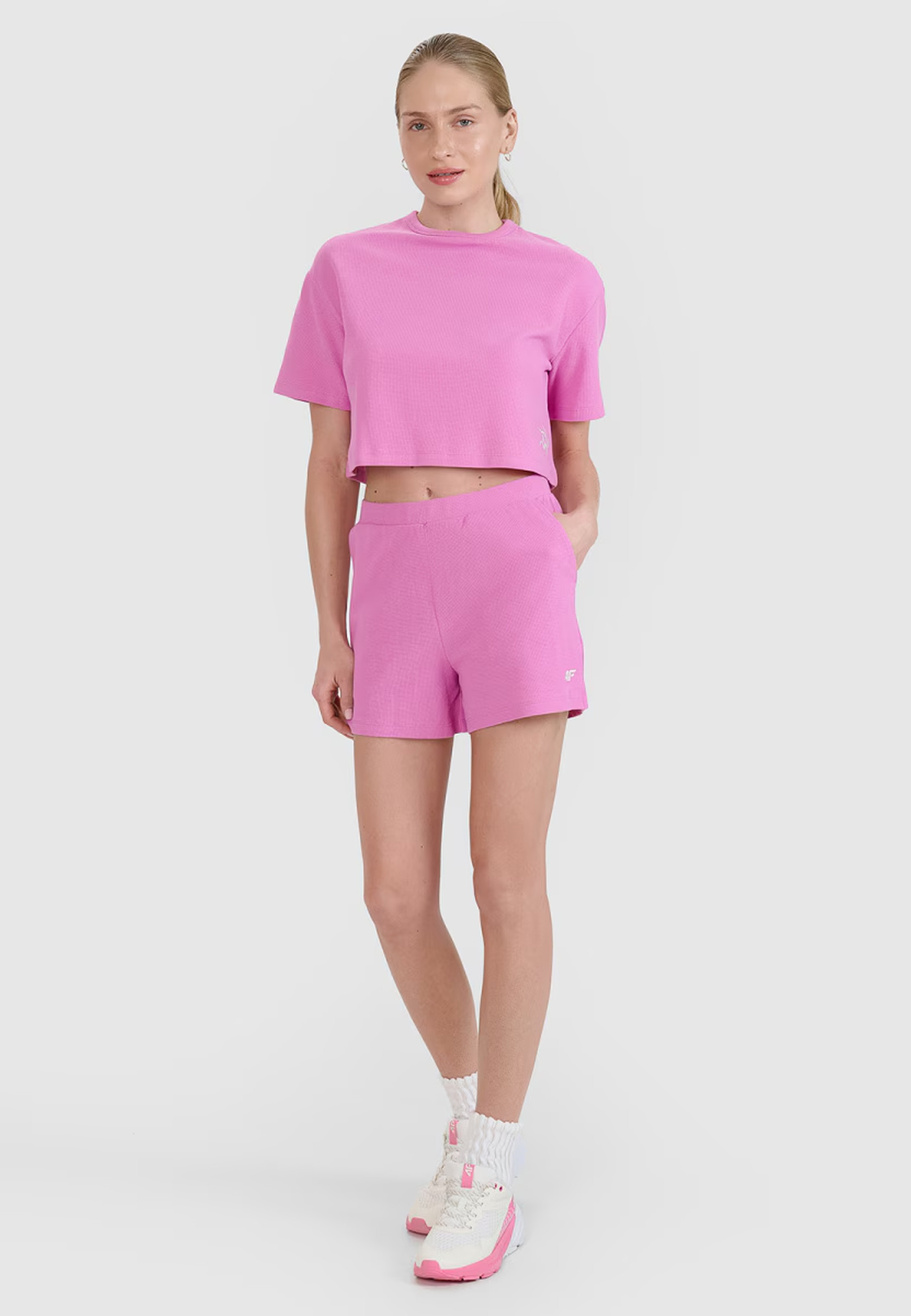 T-shirt Damski 4F Crop-top Koszulka z waflowej dzianiny Różowa Crop-top 4FWSS25TTSHF1977