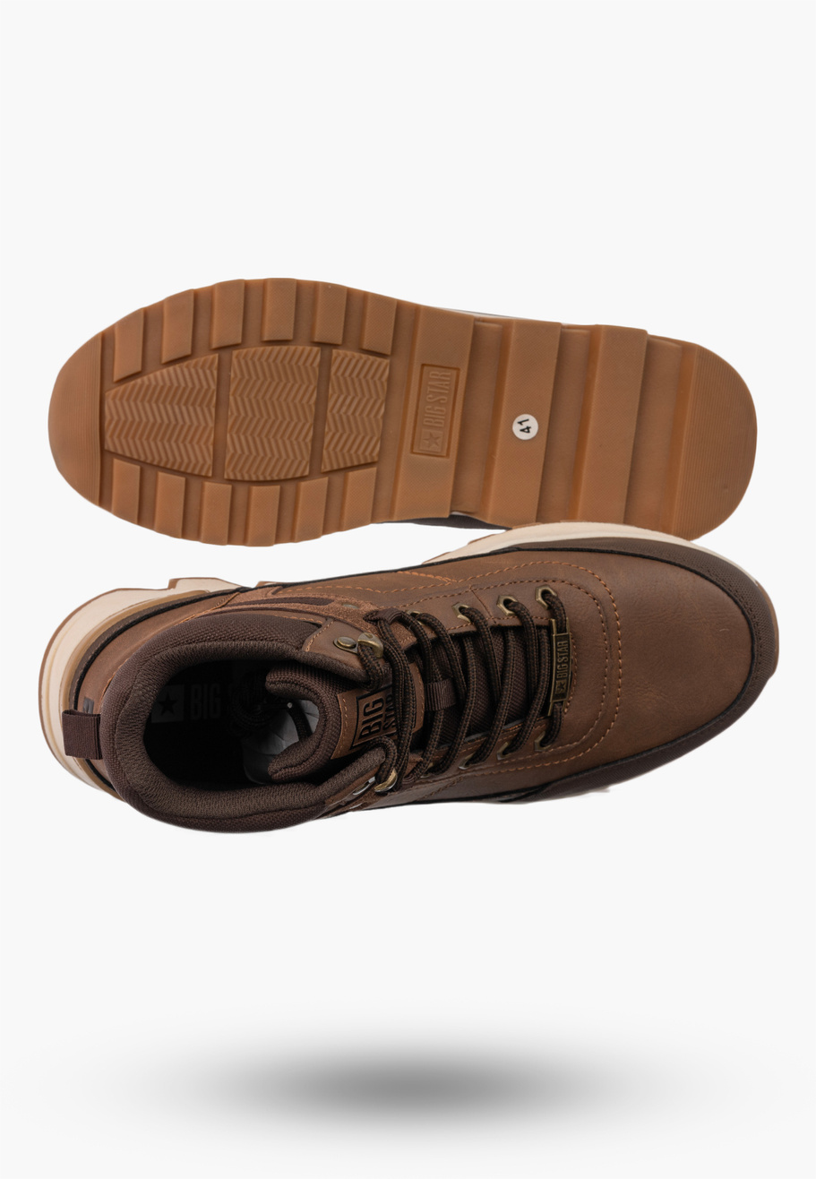 Trapery Męskie BIG STAR Ekoskóra Buty Zimowe Za Kostkę Brązowe SS174252