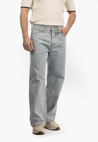 Jeansy Męskie Jeansowe Proste Luźne Straight Spodnie Jasny Denim