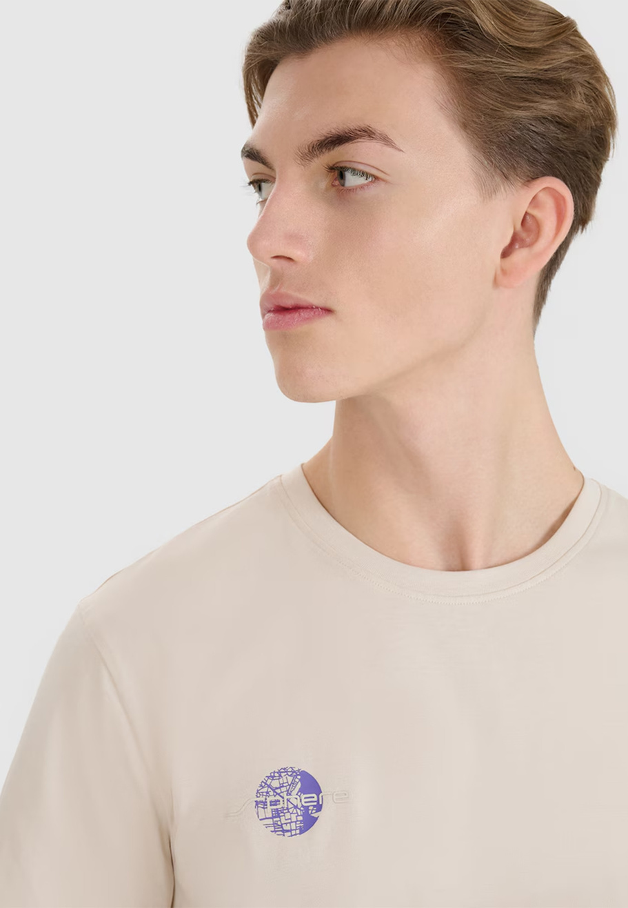 Koszulka Męska 4F T-shirt Regular Z Nadrukiem Beżowy 4FRSS24TTSHM2076
