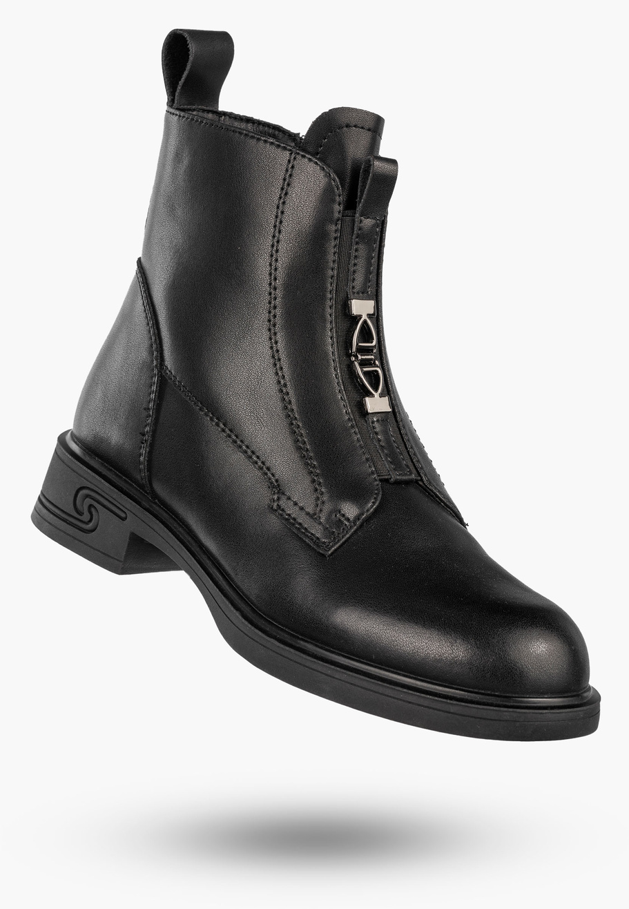 Botki Damskie Skórzane Buty Na Zimę Ocieplane Klasyczne Czarne Cambell 24-60309BK