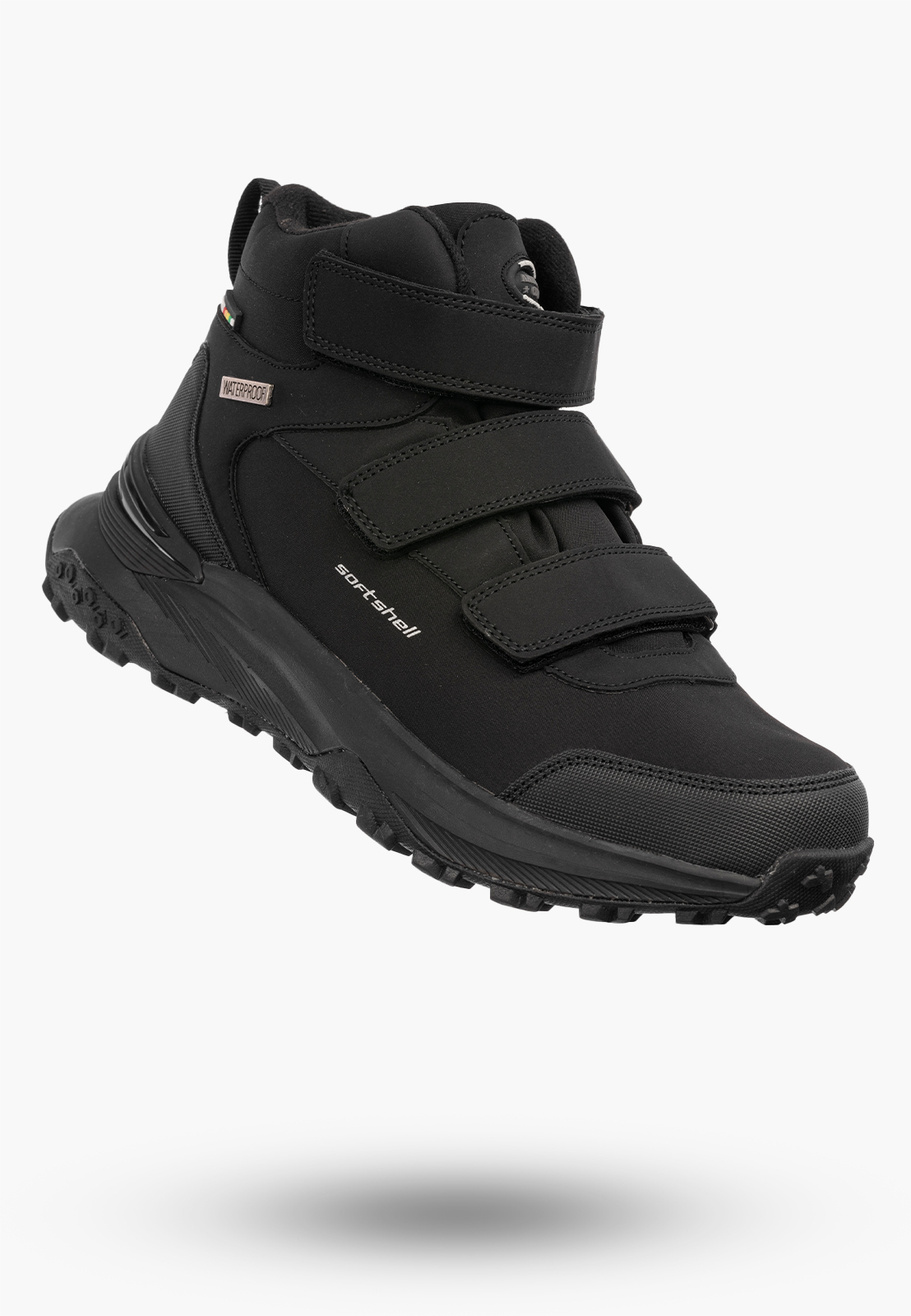 Buty Trekkingowe Młodzieżowe Męskie Sportowe Softshell Na Rzepy Wysokie Czarne AMERICAN CLUB