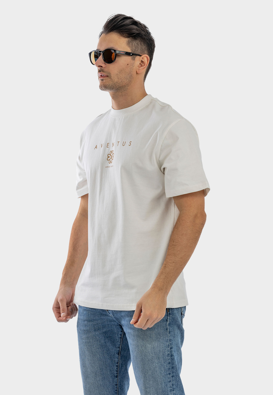 Koszulka Męska Oversize T-Shirt Ecru z nadrukiem Aventus