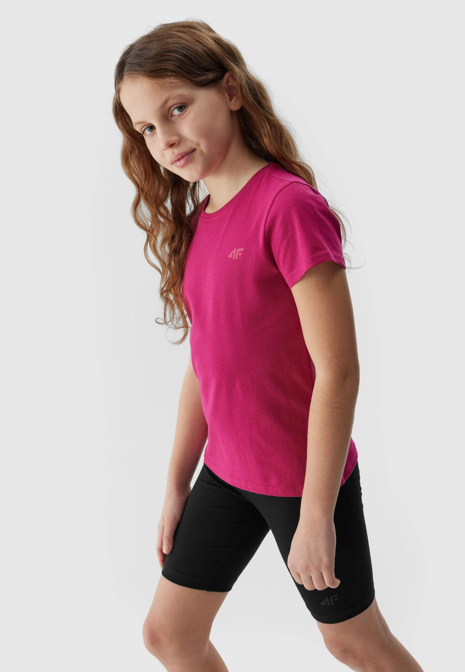 Koszulka Dziewczęca 4F T-shirt Bawełniany Ciemny Róż 4FJWSS24TTSHF1110
