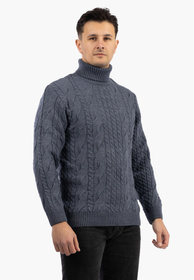 Sweter Męski Golf Jasny Granatowy Gruby Zimowy Wełniany Ciepły