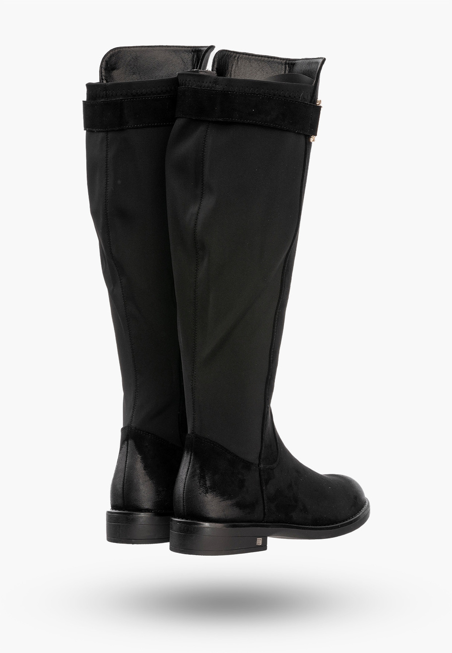 Buty Damskie Kozaki Na Płaskim Obcasie Na Zimę Czarne POTOCKI 23-12252BK