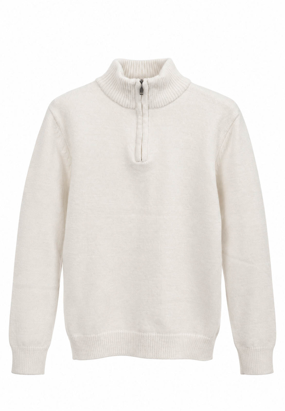 Sweter męski biały półgolf na półzamek delikatnie grubszy casual