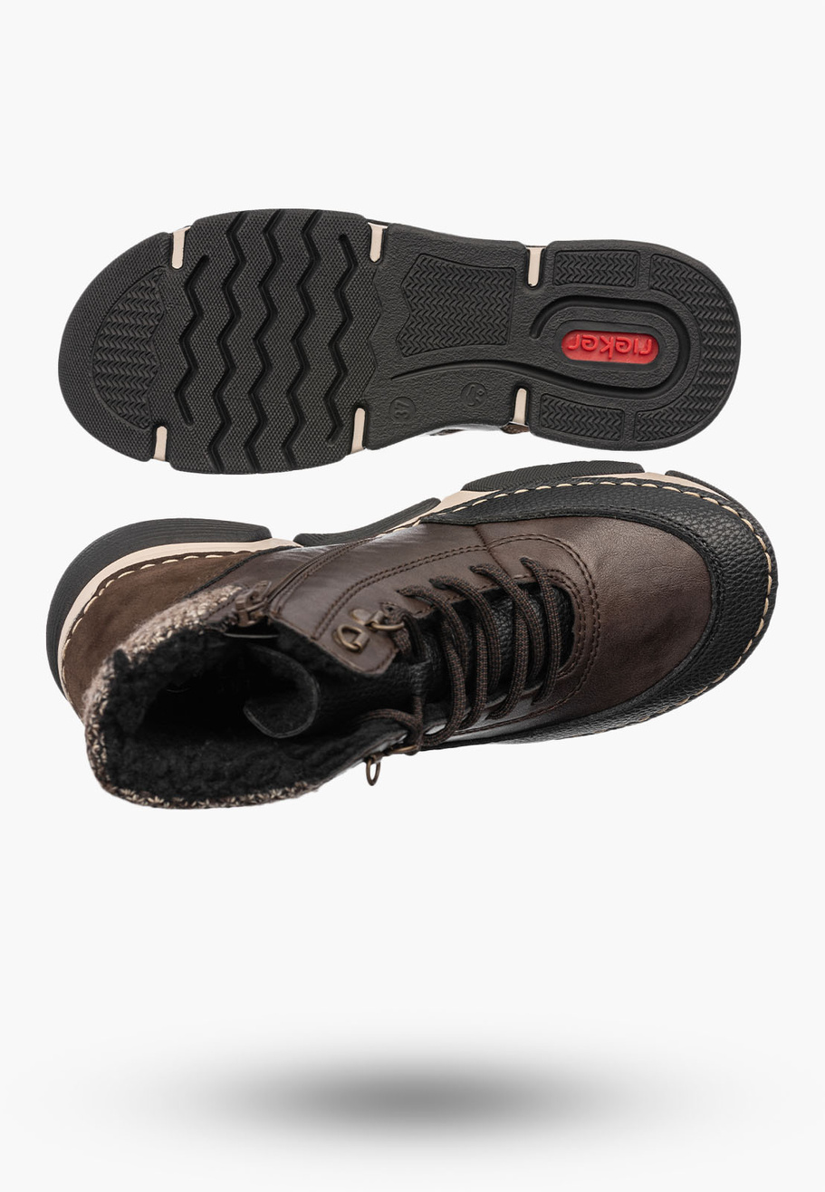 Botki Damskie RIEKER Ekoskóra Buty Ocieplane Casual Brązowe 45956-25