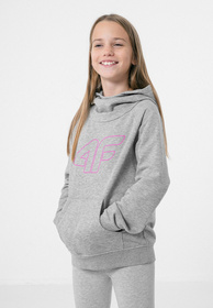 Bluza Dziewczęca 4F Szara z kapturem kangurek JBLD002