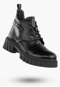 Botki Damskie Ekoskóra Buty Ocieplane Zimowe Gruba Podeszwa Czarne Jezzi RMR2502-3