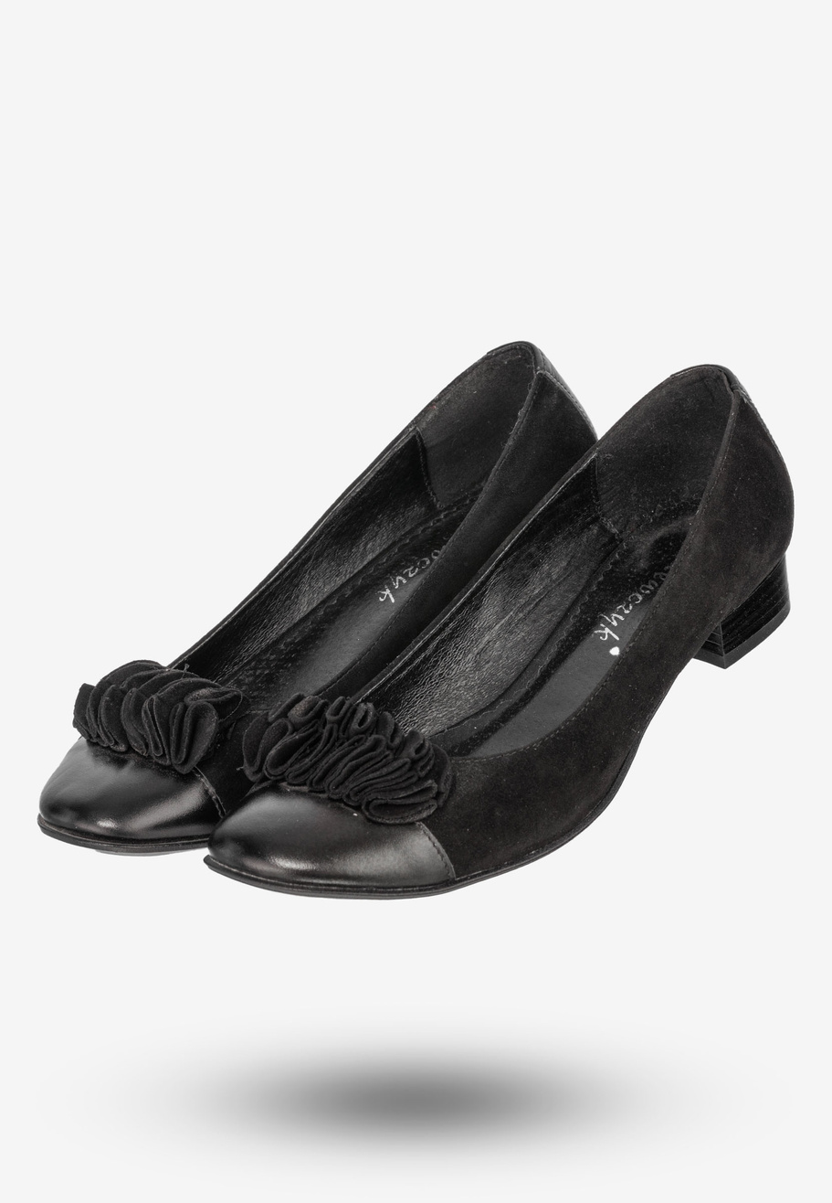 Półbuty Damskie Skórzane Buty Na Płaskim Obcasie Eleganckie Szewczyk Czarne 1422