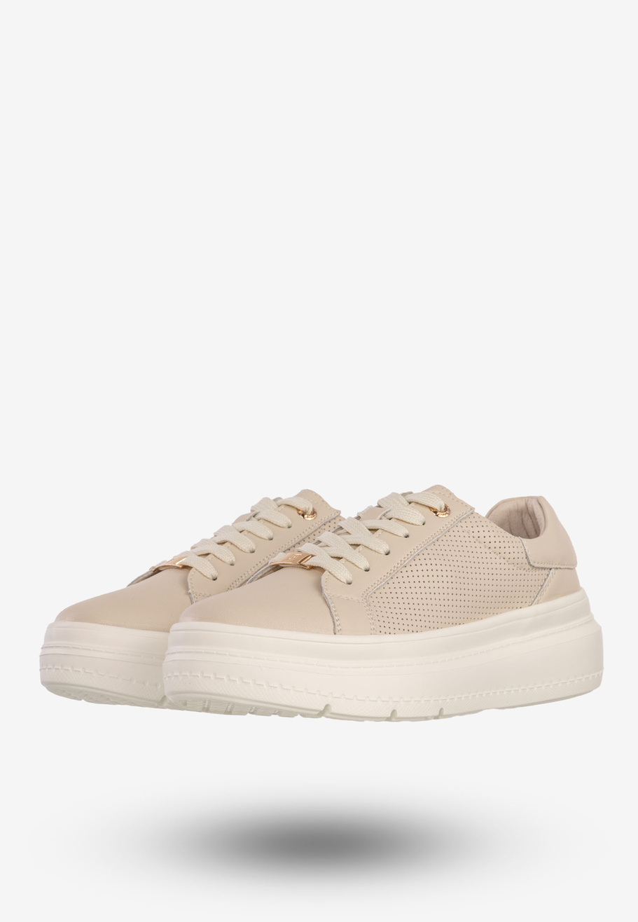 Sneakersy Damskie Skórzane Buty Na Platformie Półbuty Beżowe Filippo