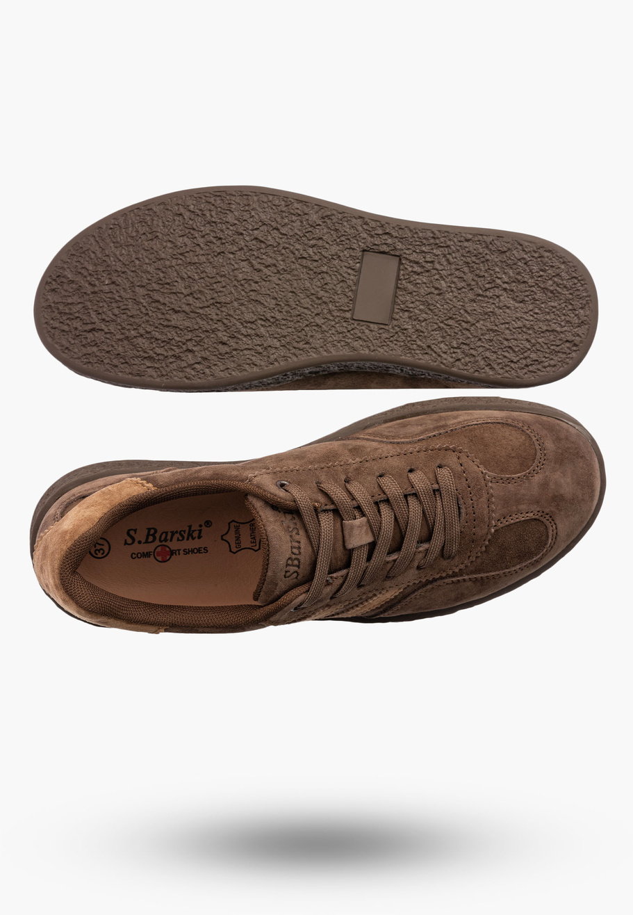 Sneakersy Damskie Skórzane Buty Sportowe Casual Brązowe S.Barski
