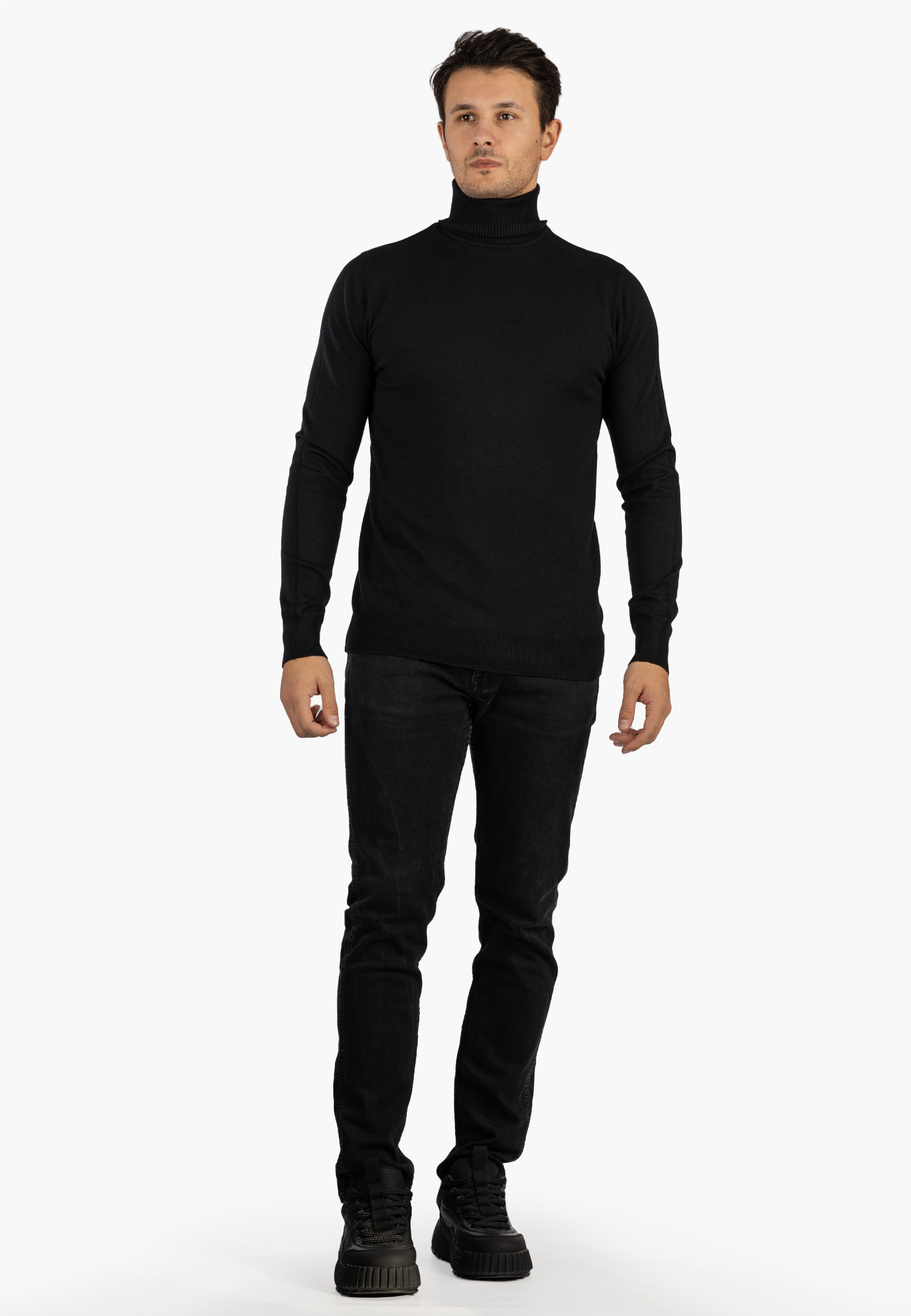 Golf Męski Elegancki Sweter Slim Fit Dopasowany Klasyczny Czarny