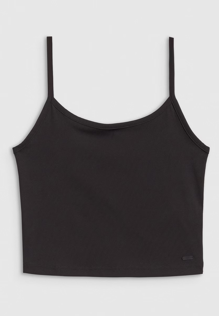 Crop-top Damski 4F Slim Fit Koszulka Na Ramiączkach Czarna 4FWSS25TSLEF127