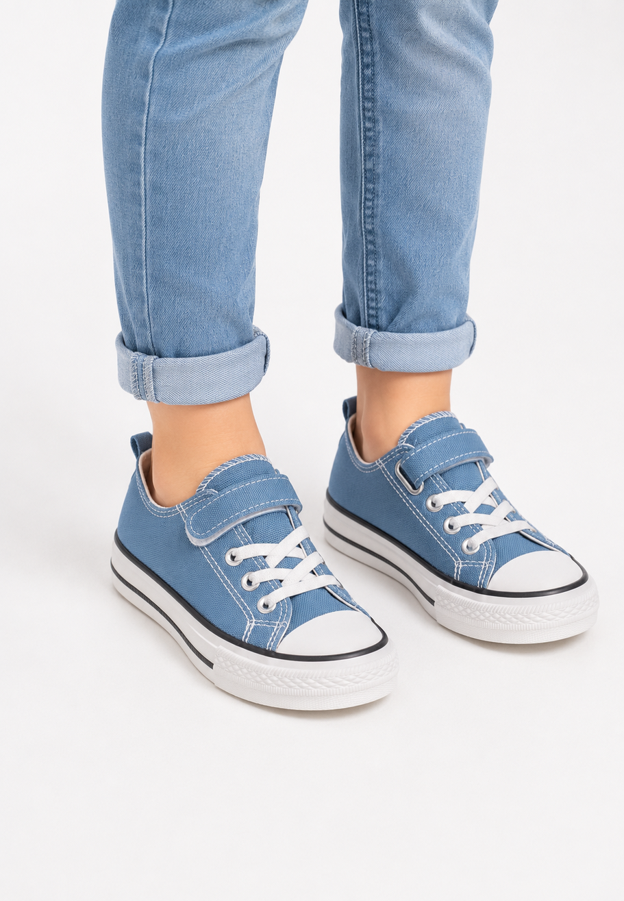 Trampki Dziecięce Buty Na Rzepy Tenisówki Materiałowe Casual Niebieskie APAWWA