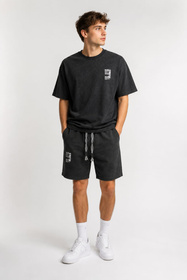 Komplet Męski T-Shirt Szorty Dresowe Casual Letni Zestaw Bawełniany Czarny