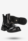 Buty Damskie Botki Ekoskóra Na Zimę Ocieplane Lakierowane Czarne Potocki 24-12542BKP