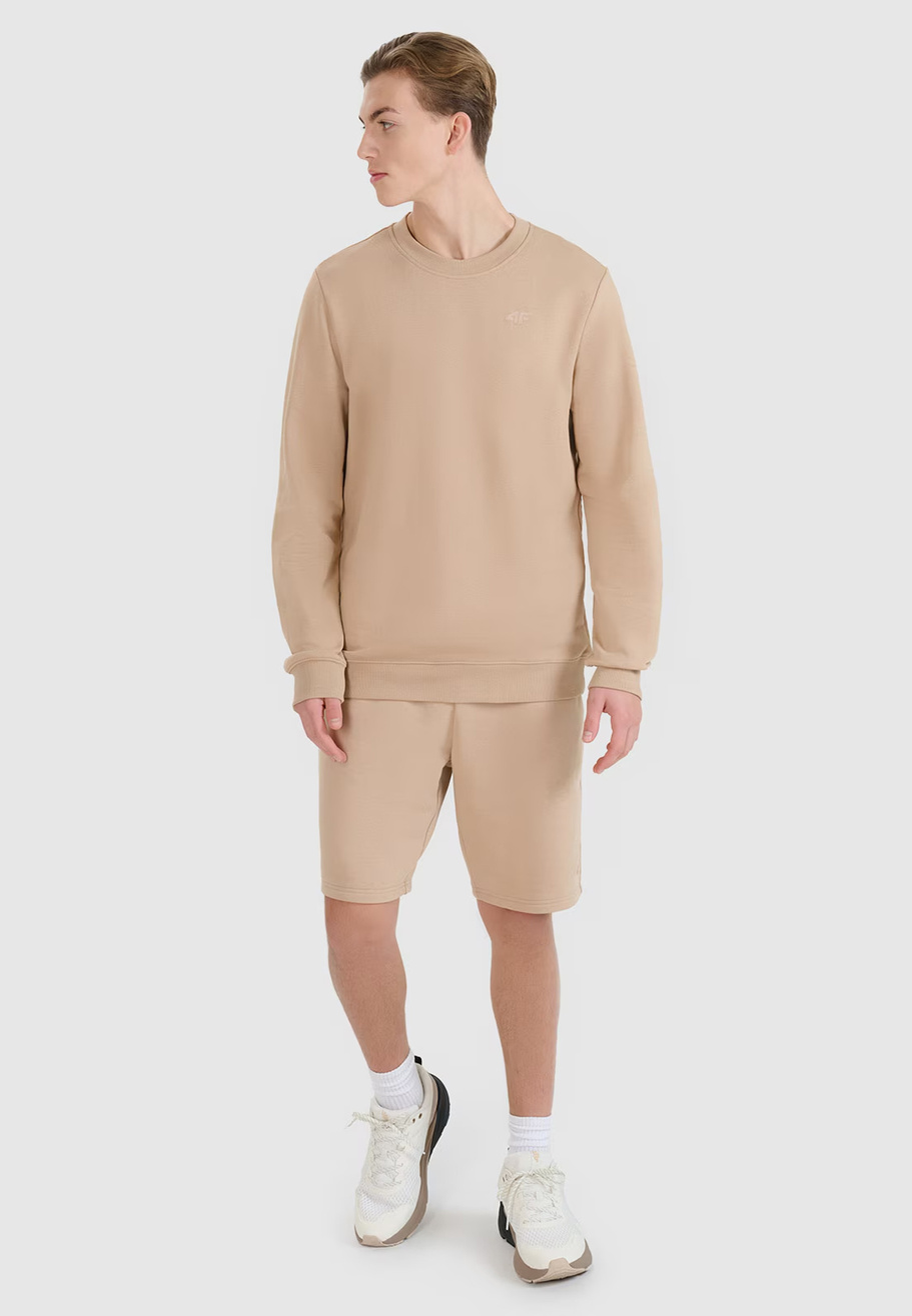 Bluza Dresowa Męska 4F Bez Kaptura Beżowa 4FWSS25TSWSM1622