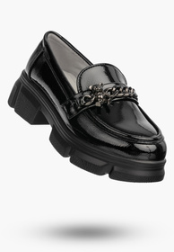Mokasyny Dziewczęce Ekoskóra Buty Eleganckie Półbuty Lakierowane Czarne Clibee