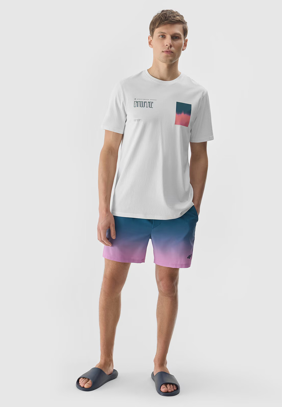 Koszulka Męska 4F T-shirt Sportowy Regular Z Nadrukiem Biały 4FWSS24TTSHM1289