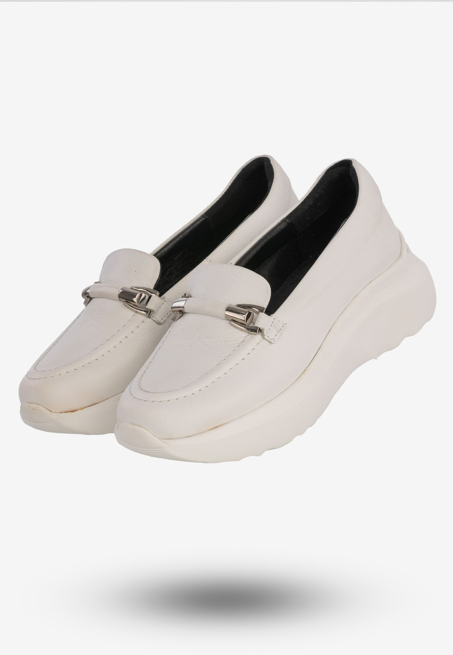 Buty Damskie Półbuty Skórzane Na Wiosnę Lato Białe Eleganckie 3374/010-P