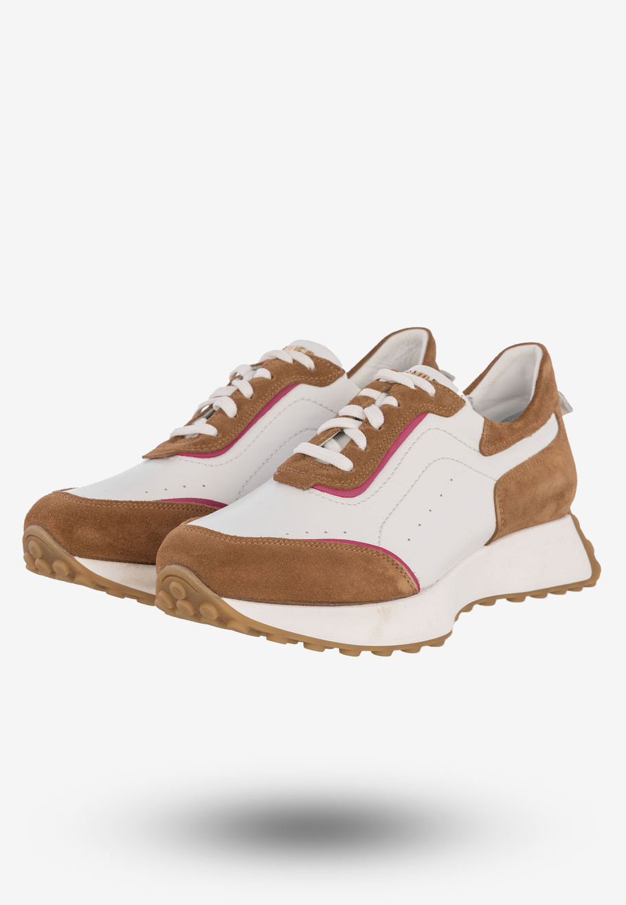 Buty Damskie Sportowe Sneakersy Skórzane Modne Biało Brązowe 5000A