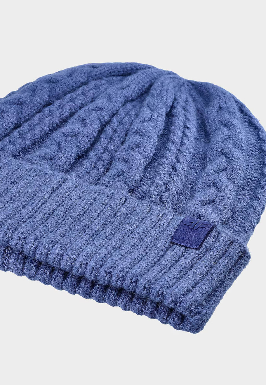 Czapka Damska Sportowa 4F Zimowa Beanie Prążkowana z Wiskozą Denim 4FWAW24ACAPF457