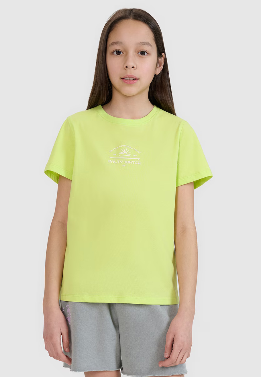 Koszulka Dziewczęca 4F T-shirt Sportowy Żółty 4FJWSS25TTSHF1871