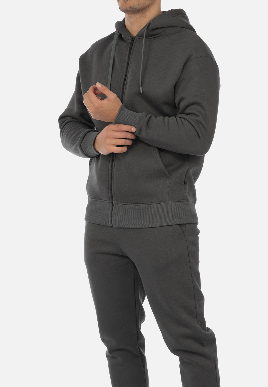 Komplet Dresowy Męski Ocieplany Khaki Rozpinany Basic
