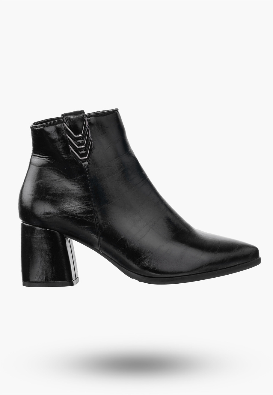 Buty Damskie Botki Ocieplane Ekoskóra Czarne Na Klocku Na Zimę RMR2025-4
