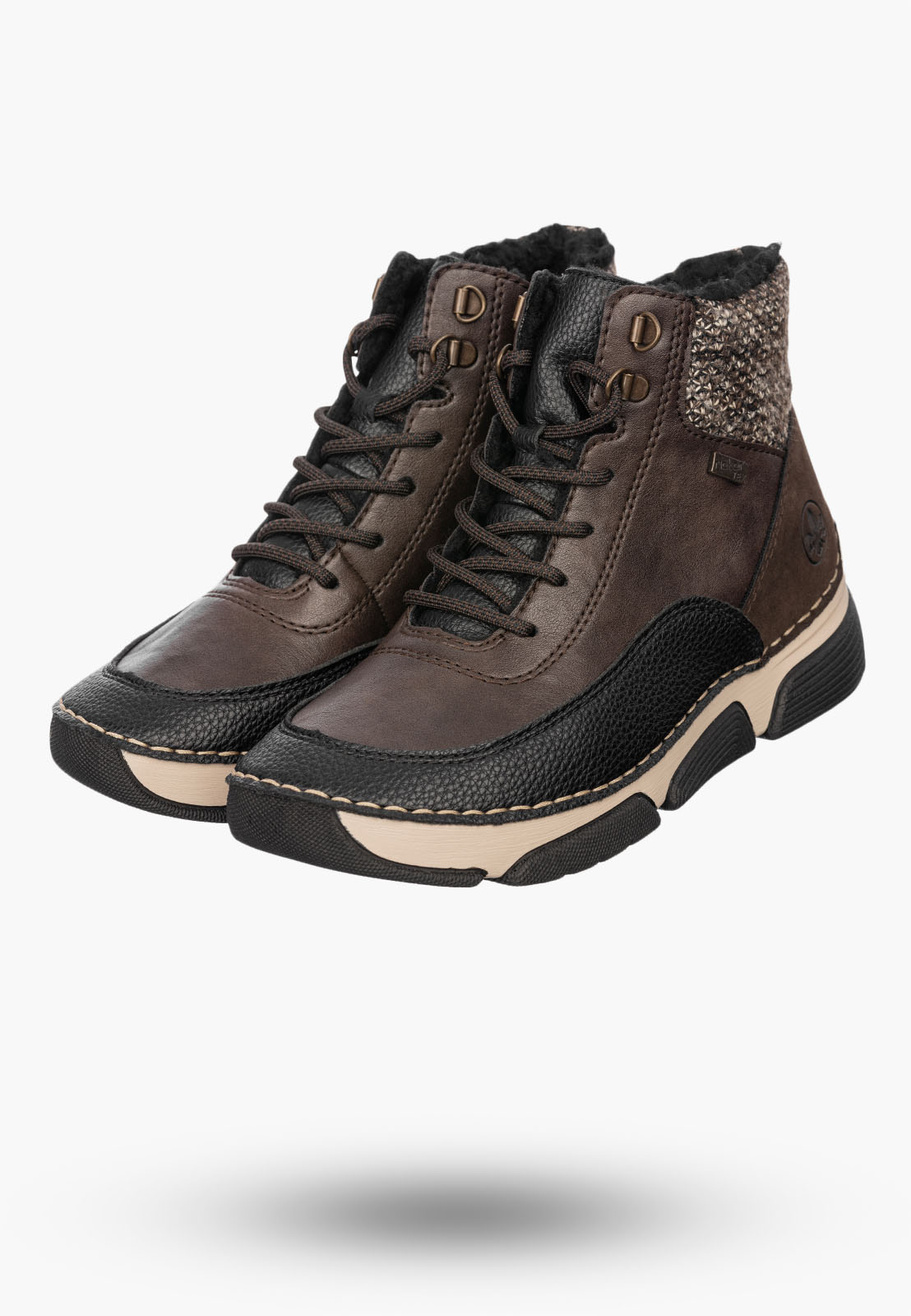 Botki Damskie RIEKER Ekoskóra Buty Ocieplane Casual Brązowe 45956-25