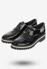 Półbuty Buty Damskie Skórzane Eleganckie Czarne Lakierowane 3519/090-P