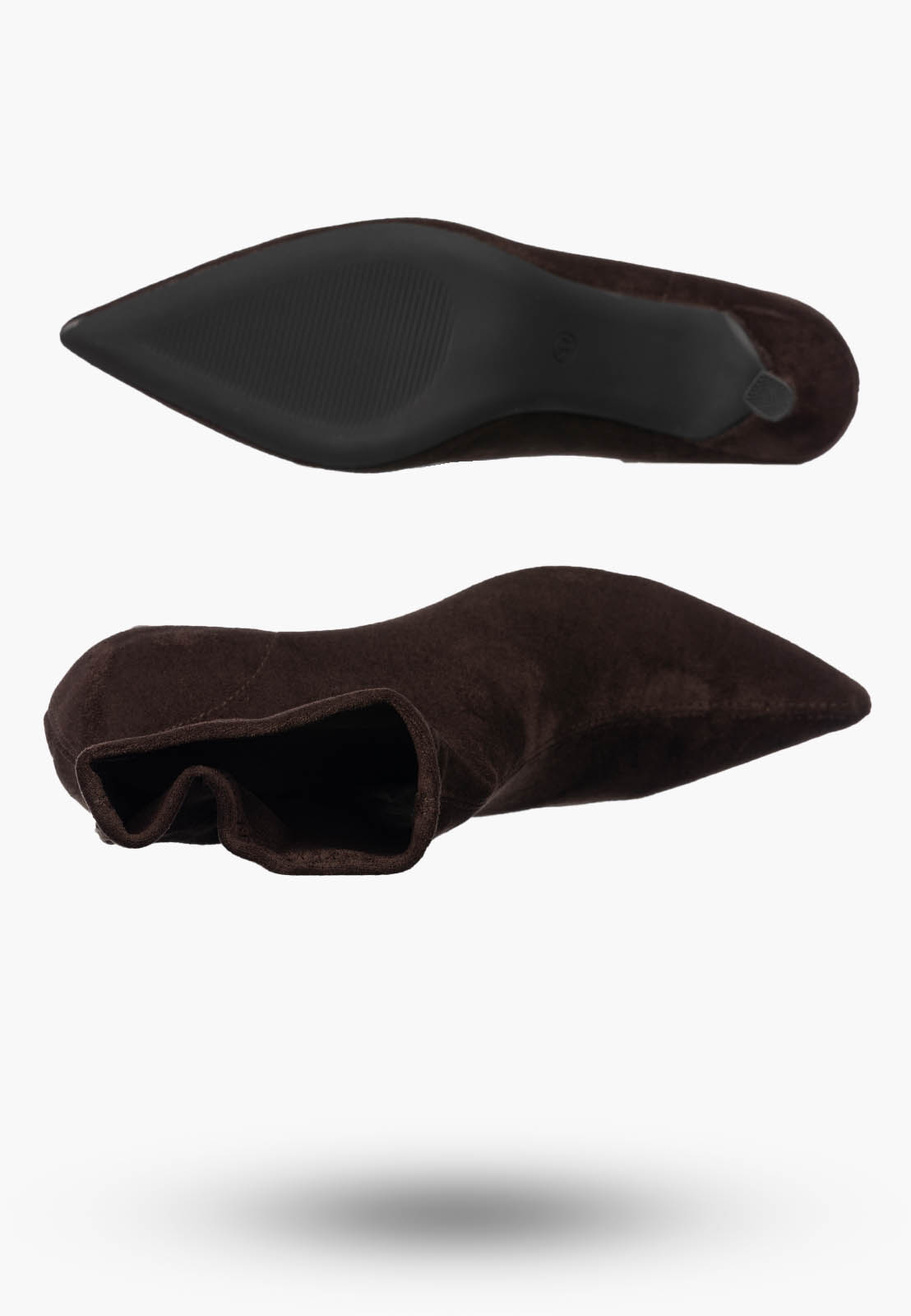 Botki Damskie Buty Na Zimę Za Kostkę Stylowe Wsuwane Brązowe