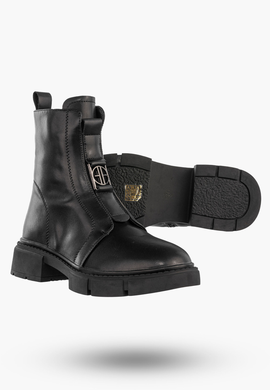 Trapery Damskie Skórzane Buty Na Zimę Ocieplane Botki Czarne Filippo DBT6524/25BK