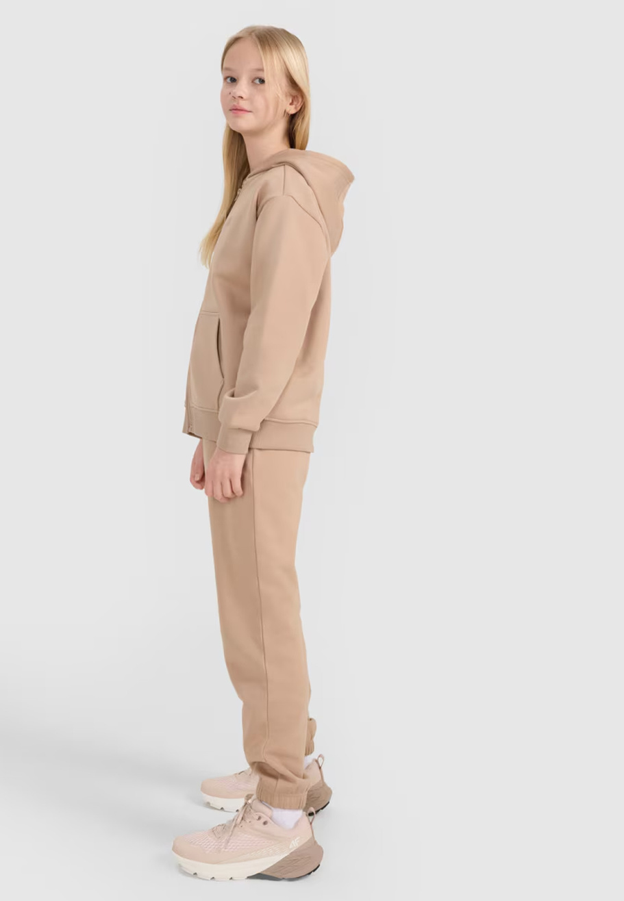 Bluza Dziewczęca 4F Rozpinana z Kapturem Oversize Beżowa 4FJWSS25TSWSF1853