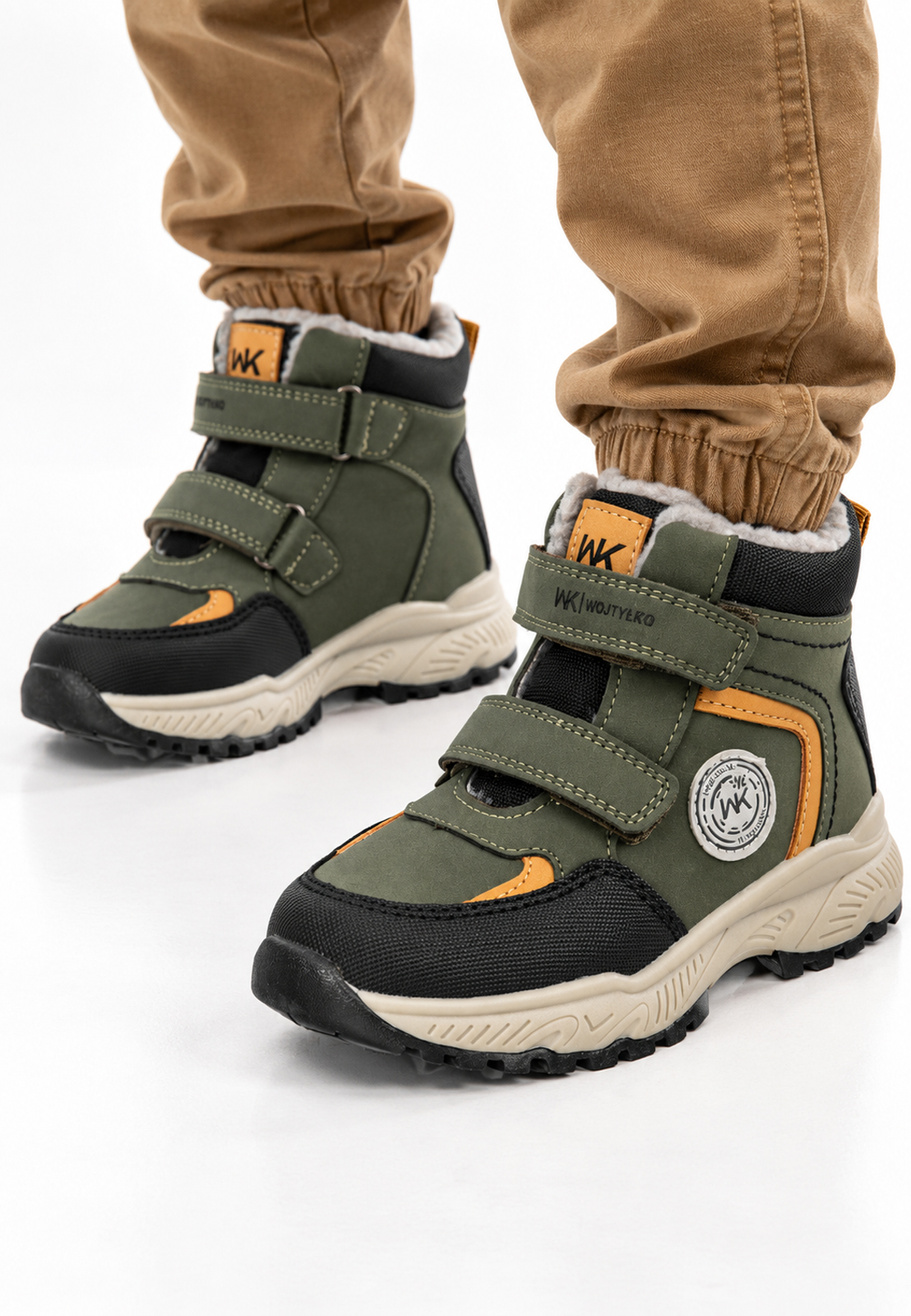 Buty Dziecięce Zimowe Ekoskóra Sneakersy Ocieplane Na Rzepy Trapery Zielone