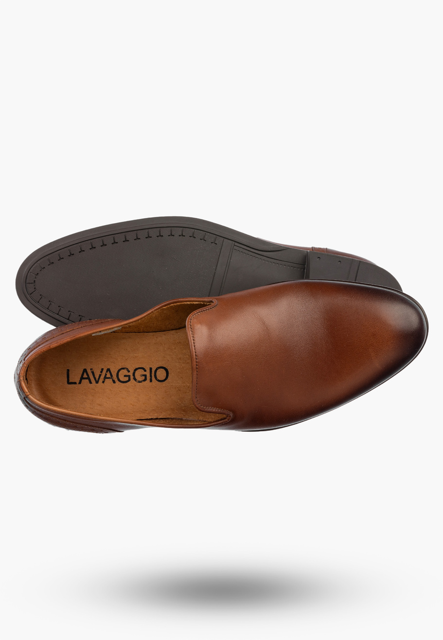 Półbuty Wizytowe Męskie Skórzane Wsuwane Buty Eleganckie Brązowe Lavaggio